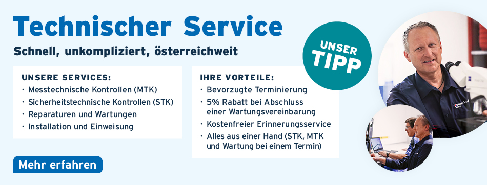 Technischer Service, schnell, unkompliziert, oesterreichweit, Service: MTK, STK, Reparaturen und Wartungen, Installation und Einweisung; Vorteile: Bevorzugte Terminierung, 5 % Rabatt bei Abschluss einer Wartungsvereinbarung, Kostenfreier Erinnerungsservice, alles aus einer Hand (MTK, STK und Wartung bei einem Termin)